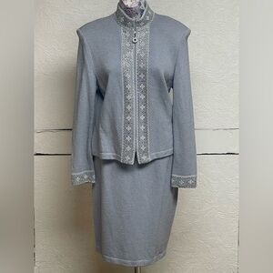 St. John Light Gray Skirt Set with Embellishments